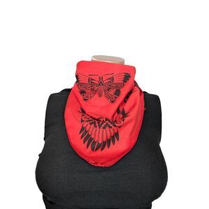 Vintage 80s Southwestern Scarf Bandana Red Black Eagle Butterfly Native Western